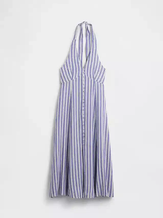Keten Karışımlı Halter Maxi Elbise
