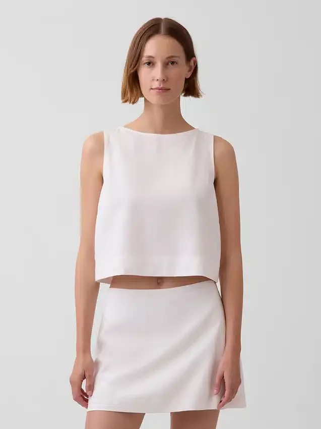 Keten Karışımlı Kısa Kesim Tank Top