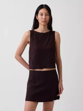 Keten Karışımlı Kısa Kesim Tank Top