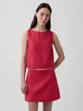 Keten Karışımlı Kısa Kesim Tank Top
