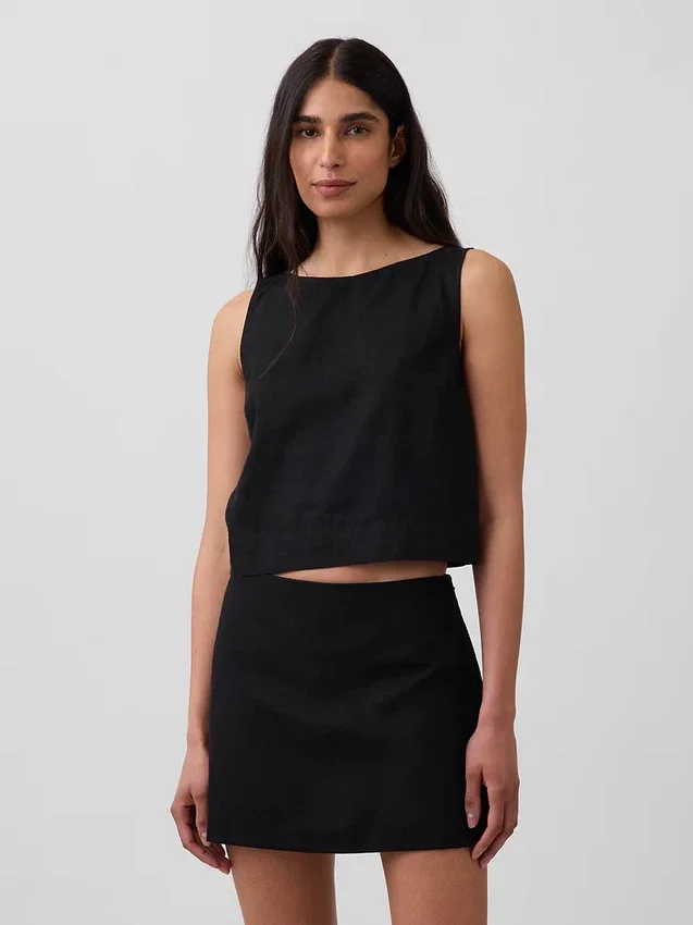 Keten Karışımlı Kısa Kesim Tank Top