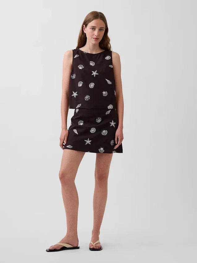 Keten Karışımlı Kısa Kesim Tank Top