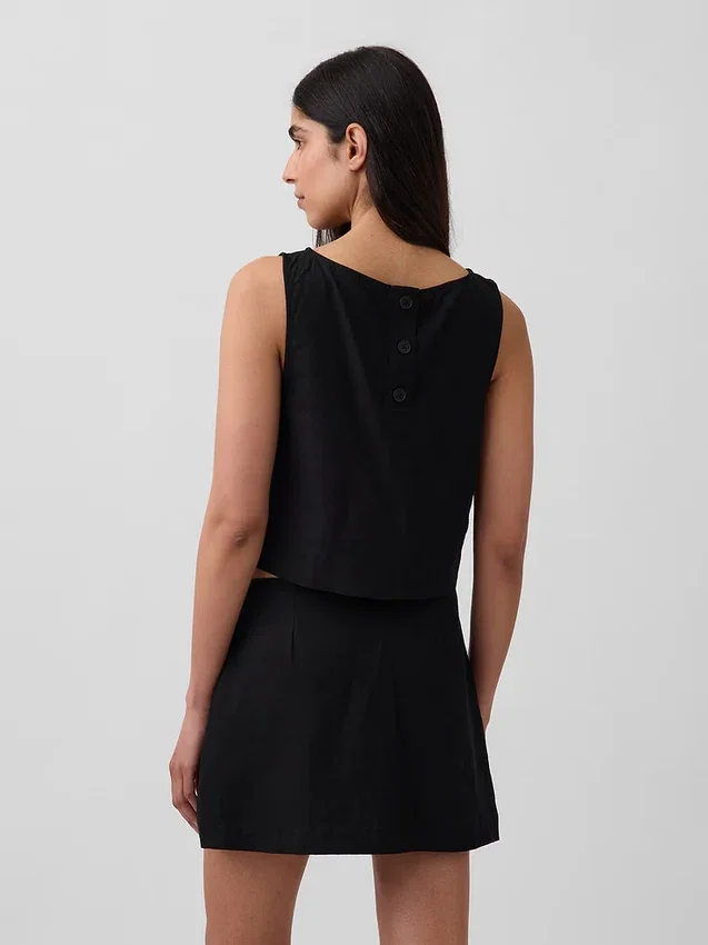 Keten Karışımlı Kısa Kesim Tank Top