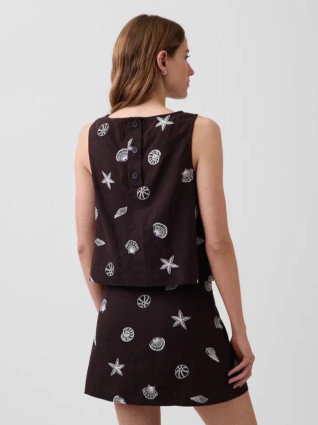Keten Karışımlı Kısa Kesim Tank Top