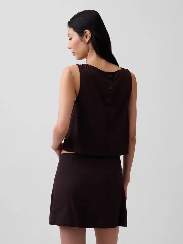 Keten Karışımlı Kısa Kesim Tank Top