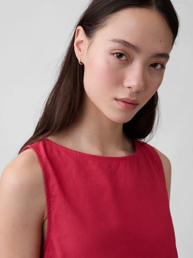Keten Karışımlı Kısa Kesim Tank Top