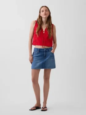 Keten Karışımlı İşlemeli Kısa Tank Top