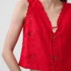 Keten Karışımlı İşlemeli Kısa Tank Top