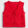 Keten Karışımlı İşlemeli Kısa Tank Top