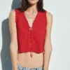 Keten Karışımlı İşlemeli Kısa Tank Top