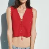 Keten Karışımlı İşlemeli Kısa Tank Top