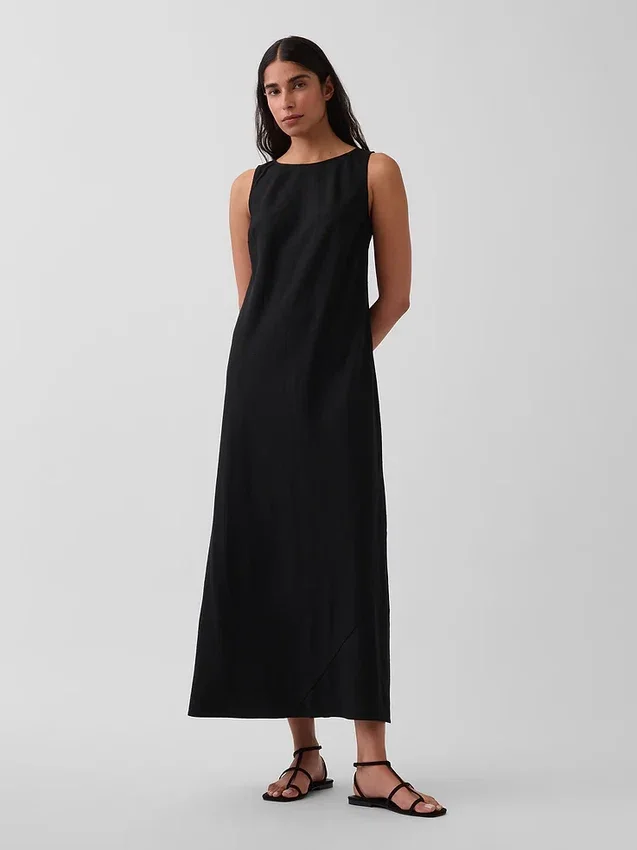 Keten Karışımlı Maxi Shift Elbise