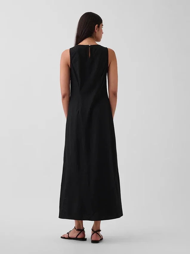Keten Karışımlı Maxi Shift Elbise