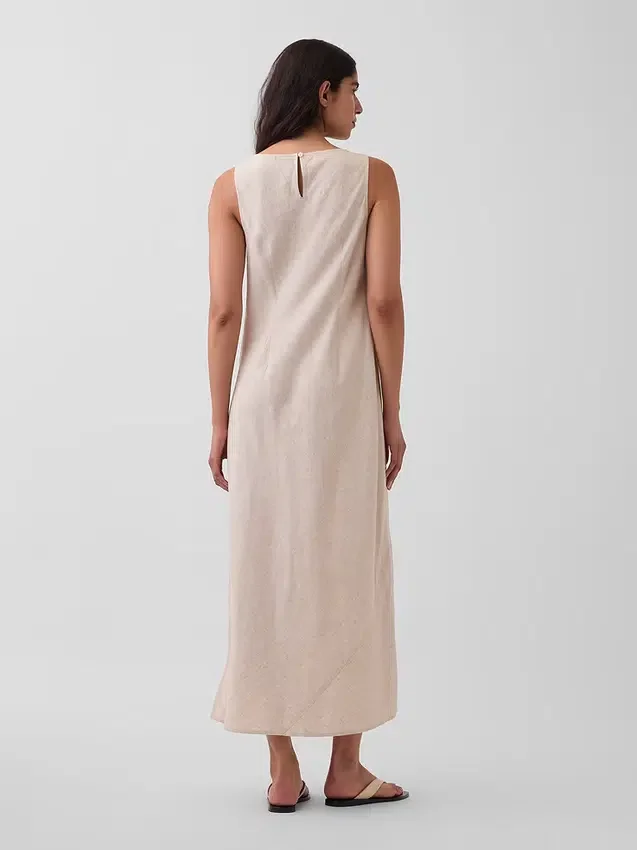 Keten Karışımlı Maxi Shift Elbise