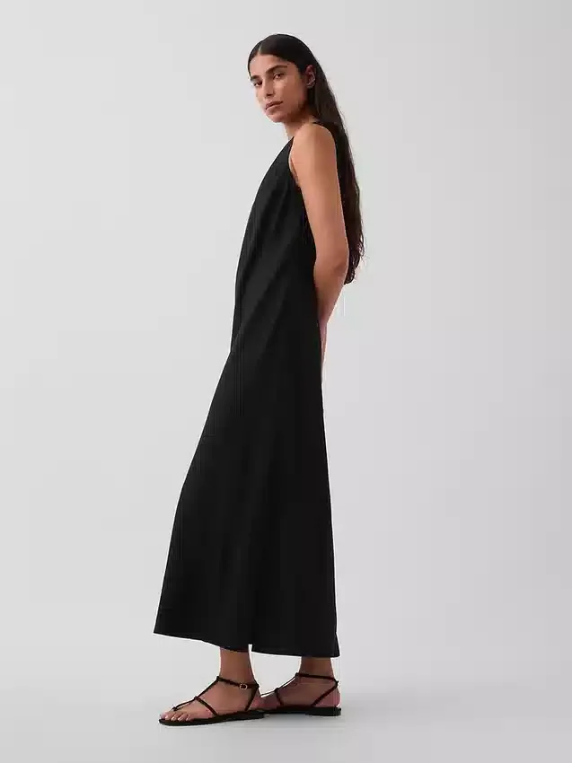 Keten Karışımlı Maxi Shift Elbise