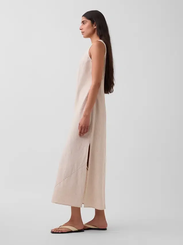 Keten Karışımlı Maxi Shift Elbise
