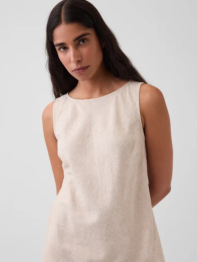 Keten Karışımlı Maxi Shift Elbise