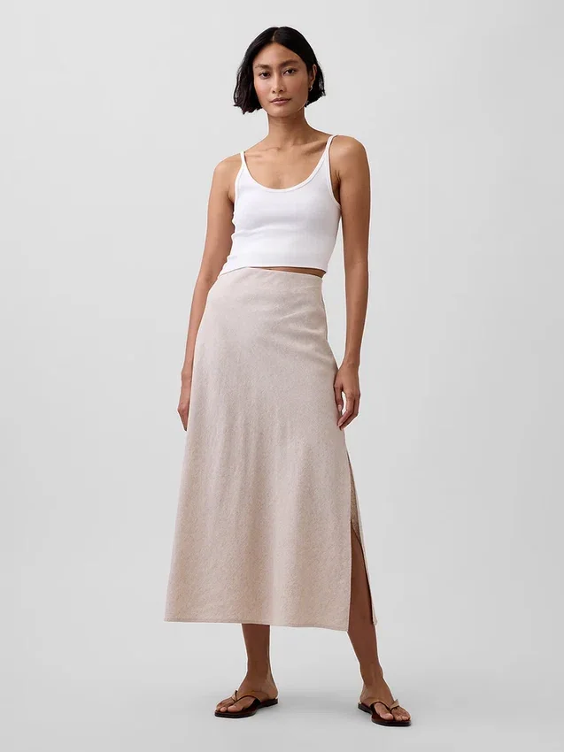 Keten Karışımlı Maxi Slip Etek