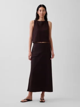 Keten Karışımlı Maxi Slip Etek