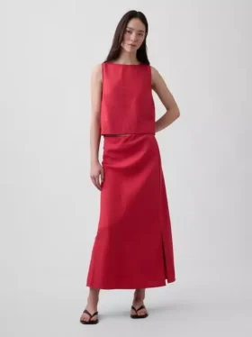 Keten Karışımlı Maxi Slip Etek