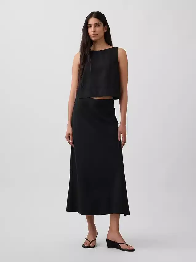Keten Karışımlı Maxi Slip Etek