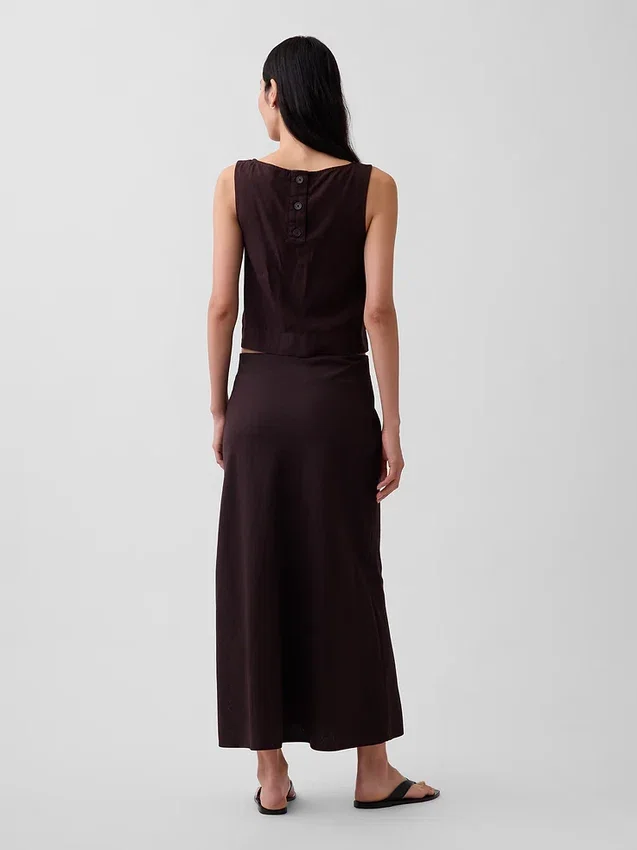 Keten Karışımlı Maxi Slip Etek