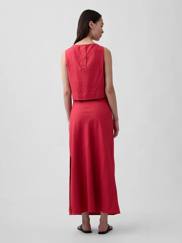 Keten Karışımlı Maxi Slip Etek