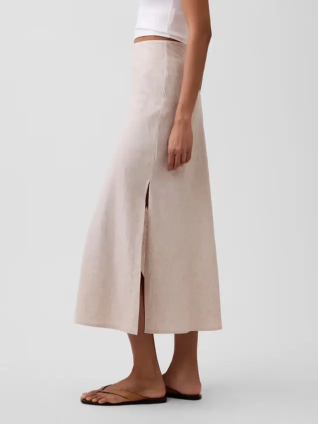 Keten Karışımlı Maxi Slip Etek