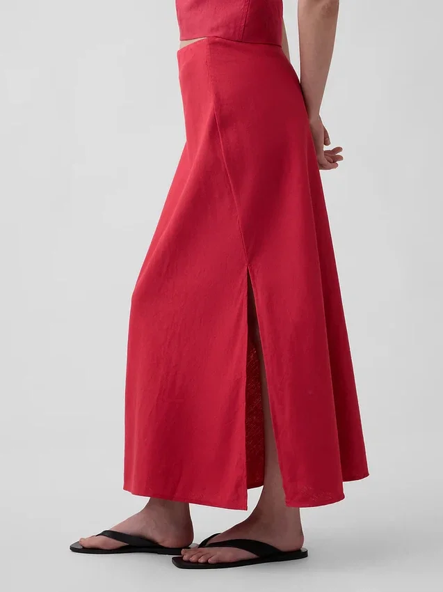 Keten Karışımlı Maxi Slip Etek