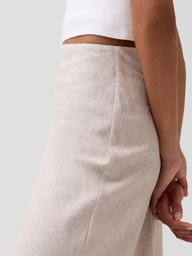 Keten Karışımlı Maxi Slip Etek