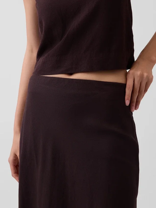 Keten Karışımlı Maxi Slip Etek