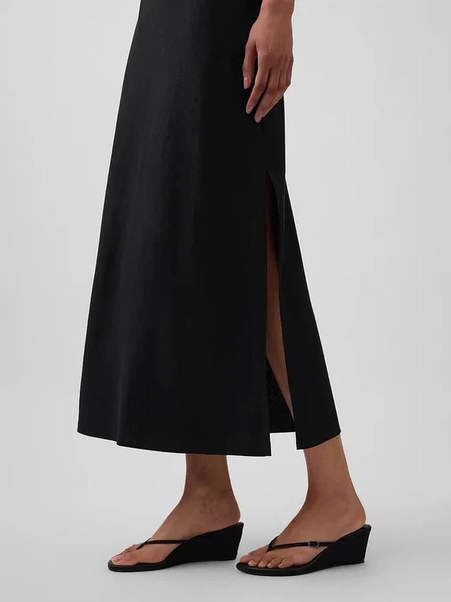 Keten Karışımlı Maxi Slip Etek