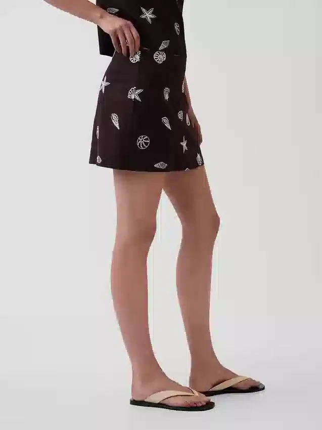 Keten Karışımlı Mini Etek-Şort