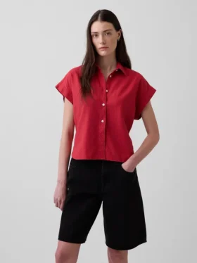 Keten Karışımlı Oversize Gömlek
