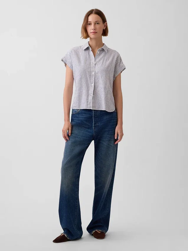 Keten Karışımlı Oversize Gömlek