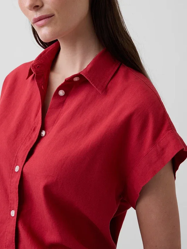 Keten Karışımlı Oversize Gömlek