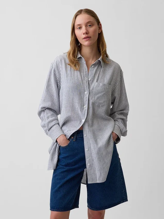 Keten Karışımlı Oversized Tunik Gömlek