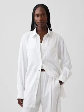 Keten Karışımlı Oversized Tunik Gömlek