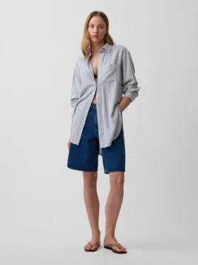 Keten Karışımlı Oversized Tunik Gömlek
