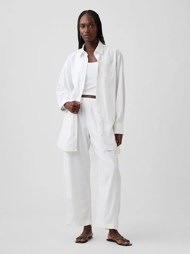 Keten Karışımlı Oversized Tunik Gömlek