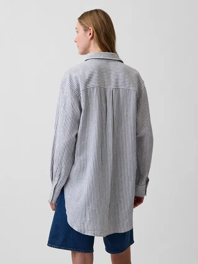 Keten Karışımlı Oversized Tunik Gömlek
