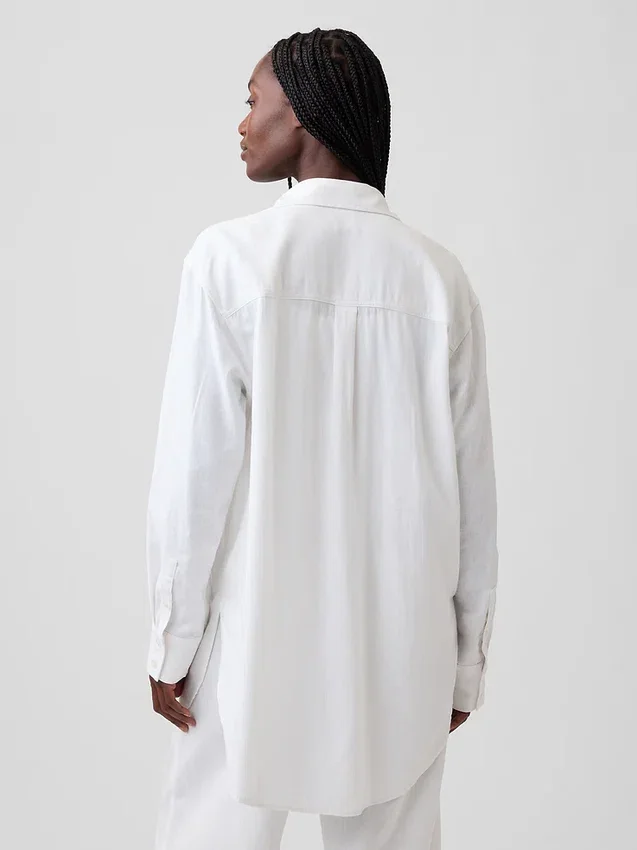 Keten Karışımlı Oversized Tunik Gömlek