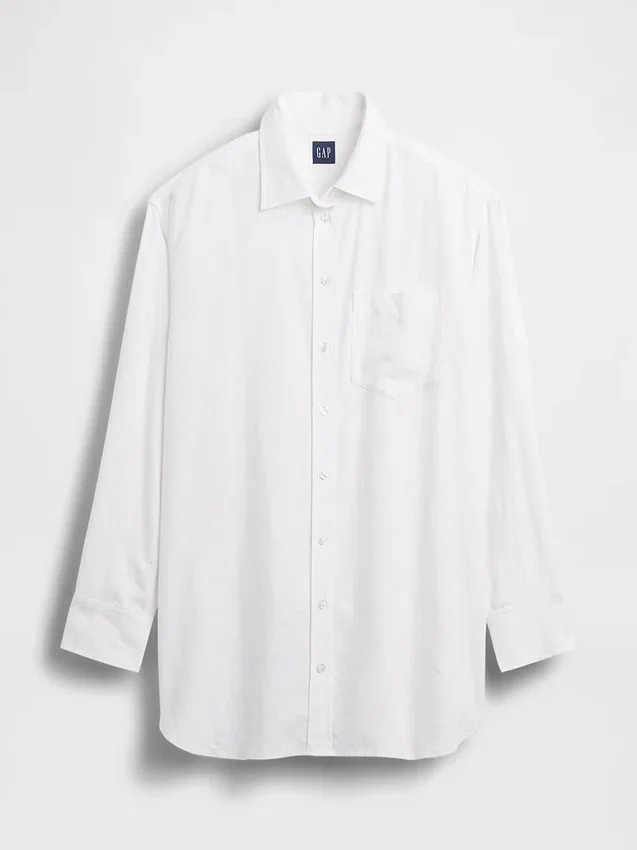 Keten Karışımlı Oversized Tunik Gömlek