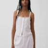 Keten Karışımlı Pintuck Kısa Pijama Tank Top