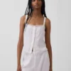 Keten Karışımlı Pintuck Kısa Pijama Tank Top