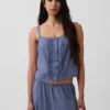 Keten Karışımlı Pintuck Kısa Pijama Tank Top