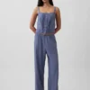 Keten Karışımlı Pintuck Kısa Pijama Tank Top