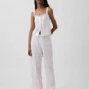 Keten Karışımlı Pintuck Kısa Pijama Tank Top