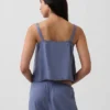 Keten Karışımlı Pintuck Kısa Pijama Tank Top