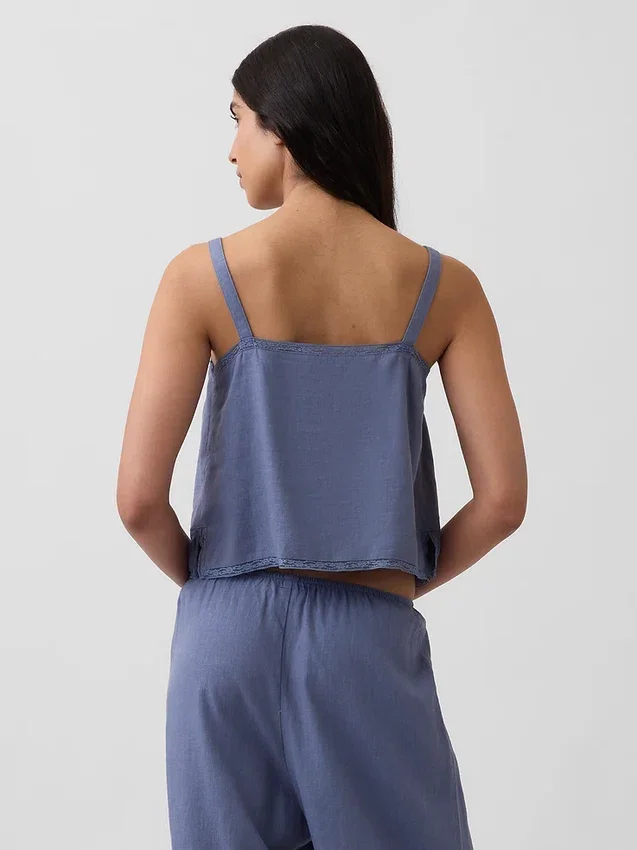 Keten Karışımlı Pintuck Kısa Pijama Tank Top